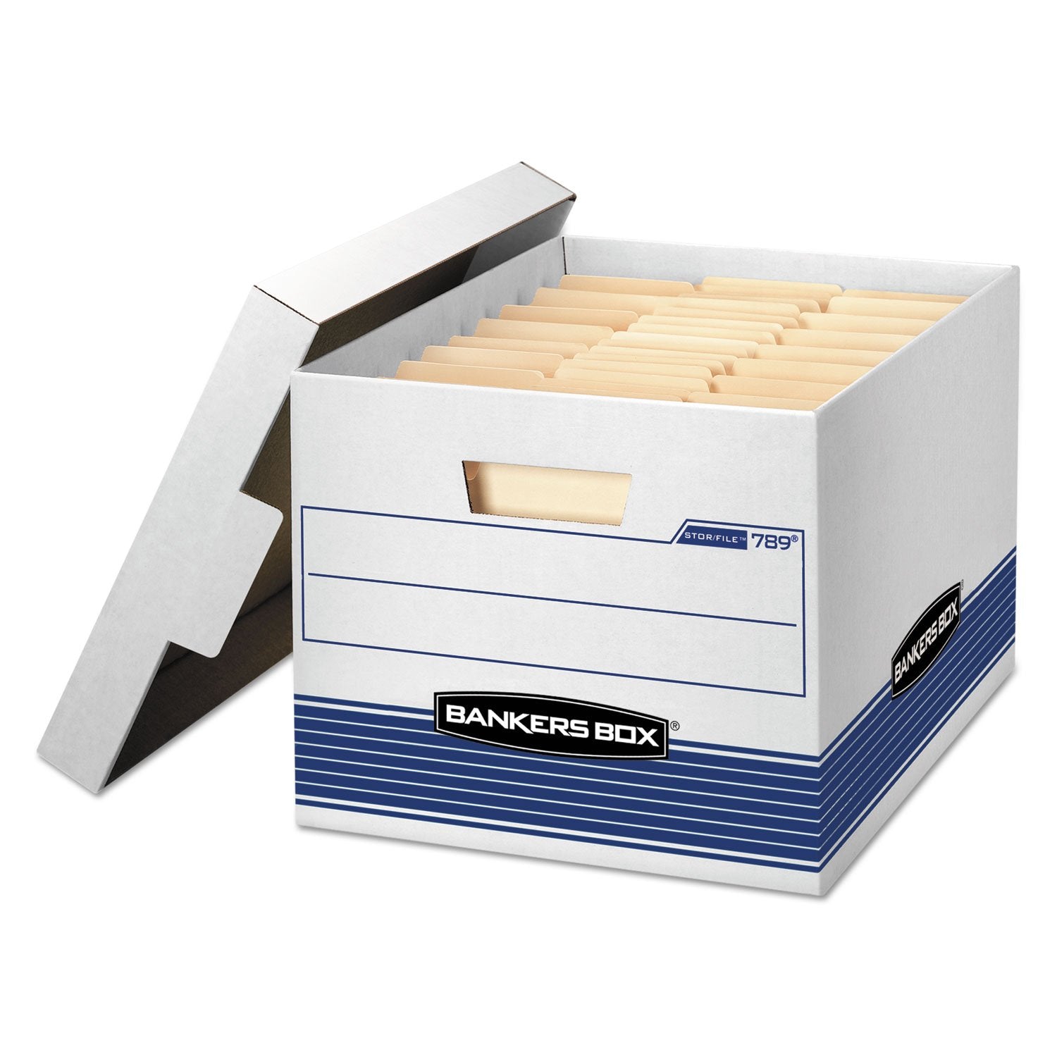 Quick/Stor Storage Box, Letter/Legal, Locking Lid, White/Blue, 12/Cart