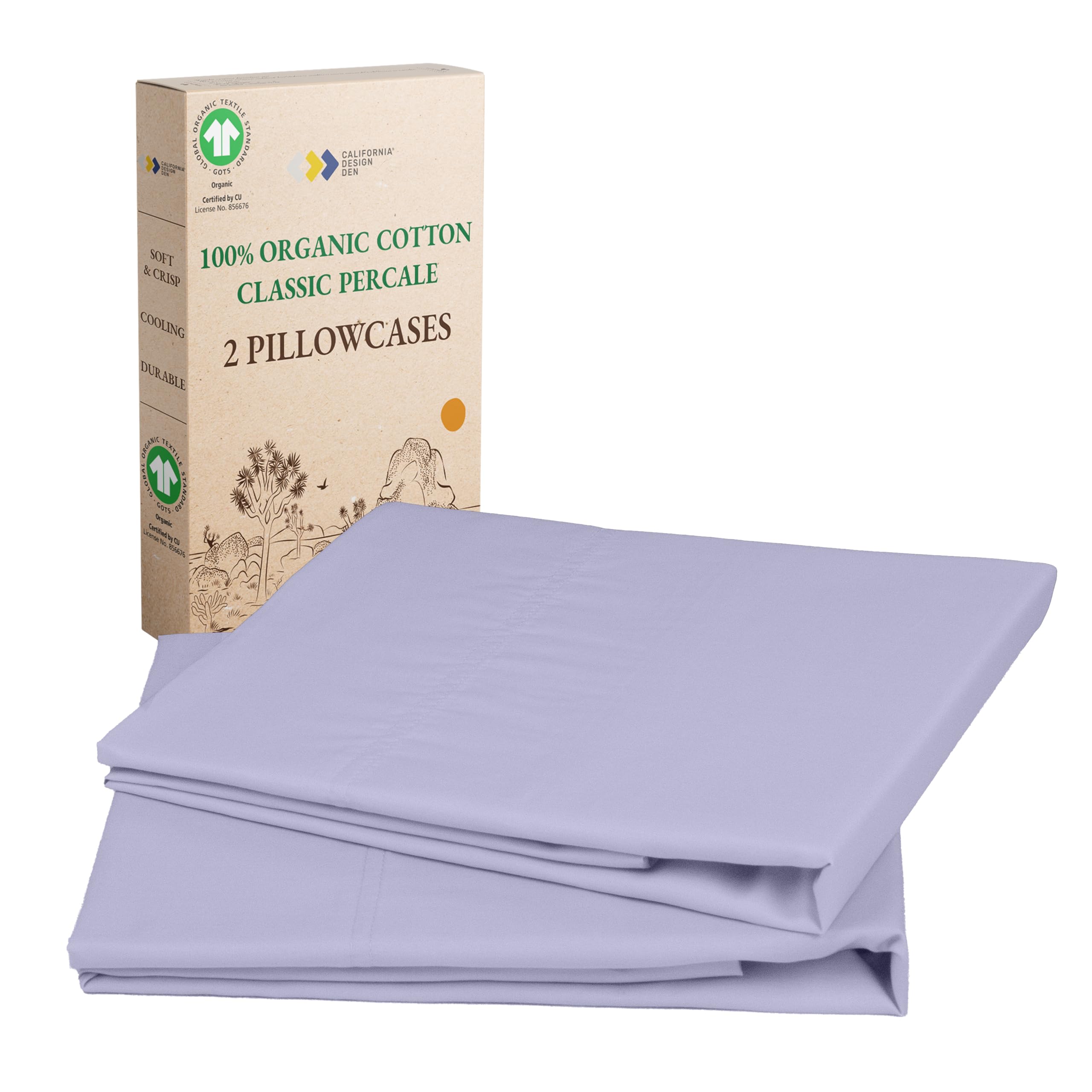 California Design Den 100% Organic Cotton Standard/Queen Size Pillow Cases Set of 2 - Soft & Crisp Percale Pillow Cases, Fits St