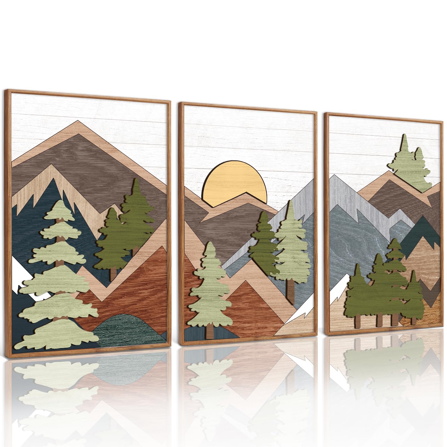 TOARTi Framed Wood Panel Mountain Forest Landscape Wall Decor (16x24), Vintage Nature Wilderness Woodland Wall Art, Mid Century 