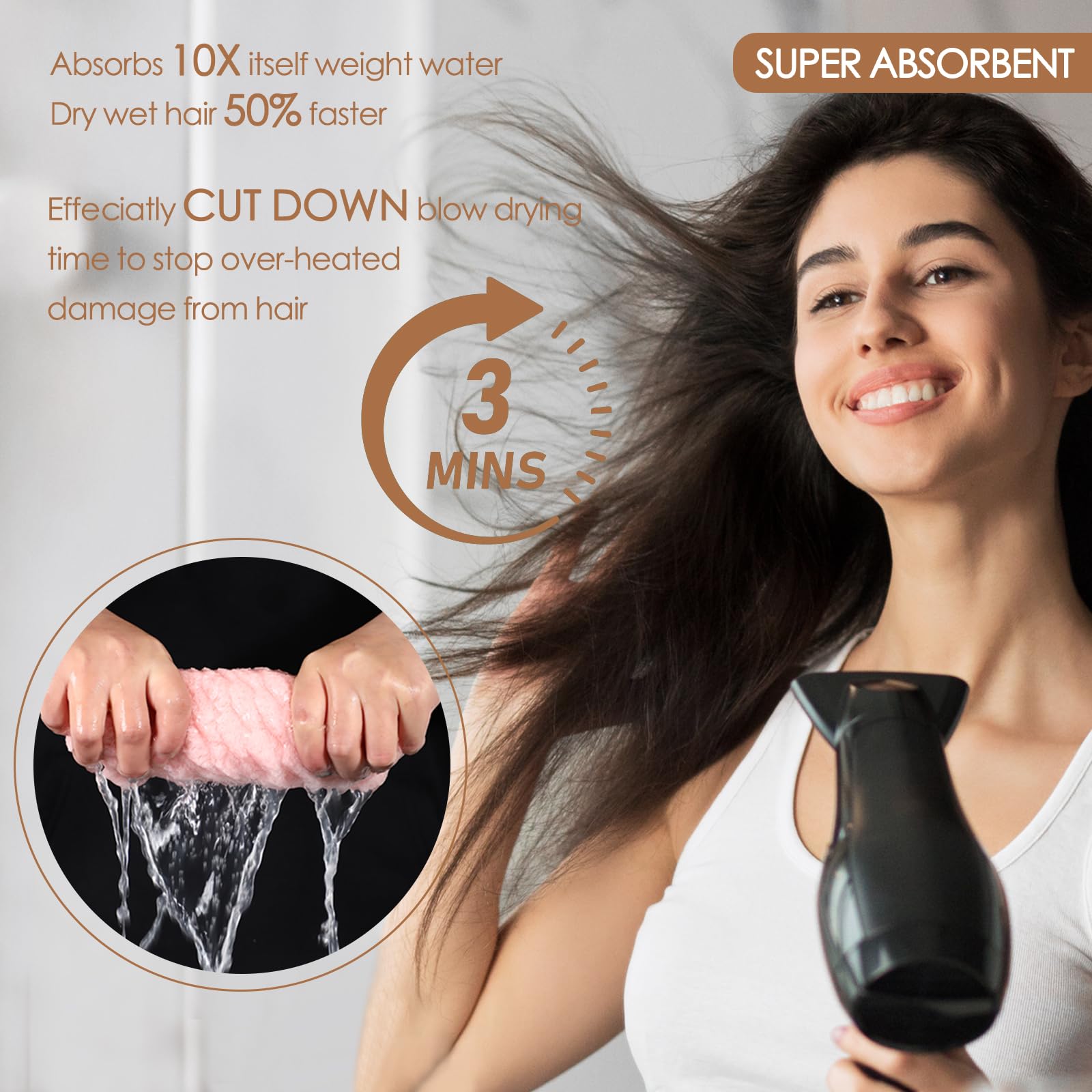 Jeffsun Microfiber Hair Drying Towel Wrap, 2-Layer Extra Thick Super Absorbent Hooded Hair Towel For Women Long Curly Frizzy Wet