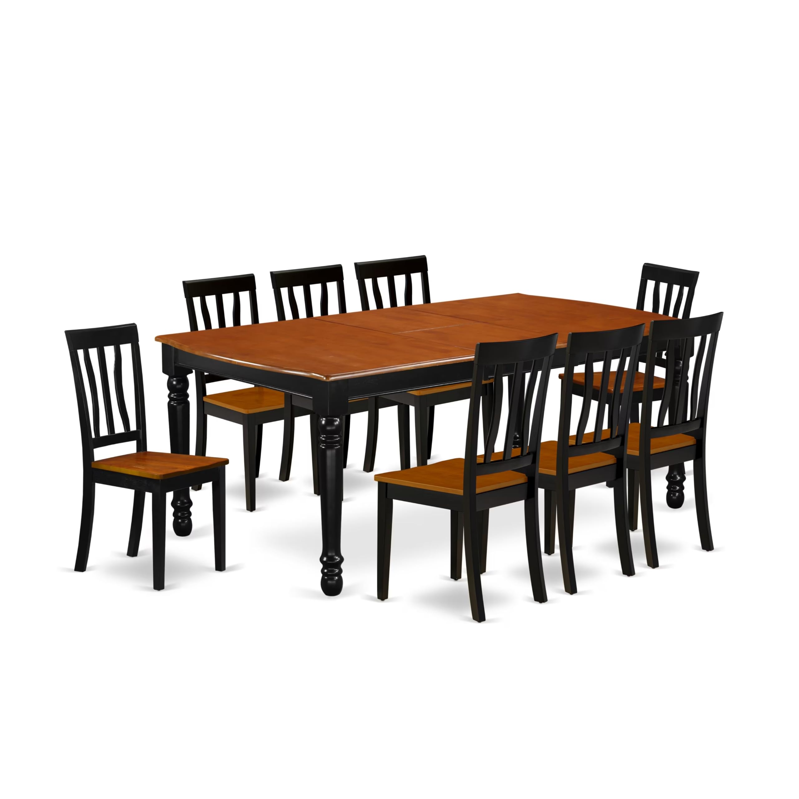 East West Furniture Doan9-Bch-W 9 Piece Kitchen Table & Chairs Set Includes A Rectangle Dining Room Table With Butterfly Leaf And 8 Dining Chairs, 42X78 Inch, Black & Cherry