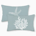 Coastal Pillow Covers 12X20 Set Of 2 Blue Coral Starfish Throw Pillows Nautical Ocean Decorations Summer Linen Beach Pillowcase