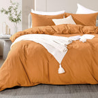 NEXHOME PRO Duvet Cover Set Oversized Queen 98'x98' Linen Look Textured Organic Natural 100% Washed Cotton Duvet Cover 3 Piece