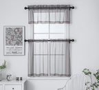 Pi Grey Sheer Tier Curtains 36 Inch Length,Voile Café Curtains Kitchen Tiers Basement Rod Pocket 2 Panels (Dark Grey, W25Xl36)