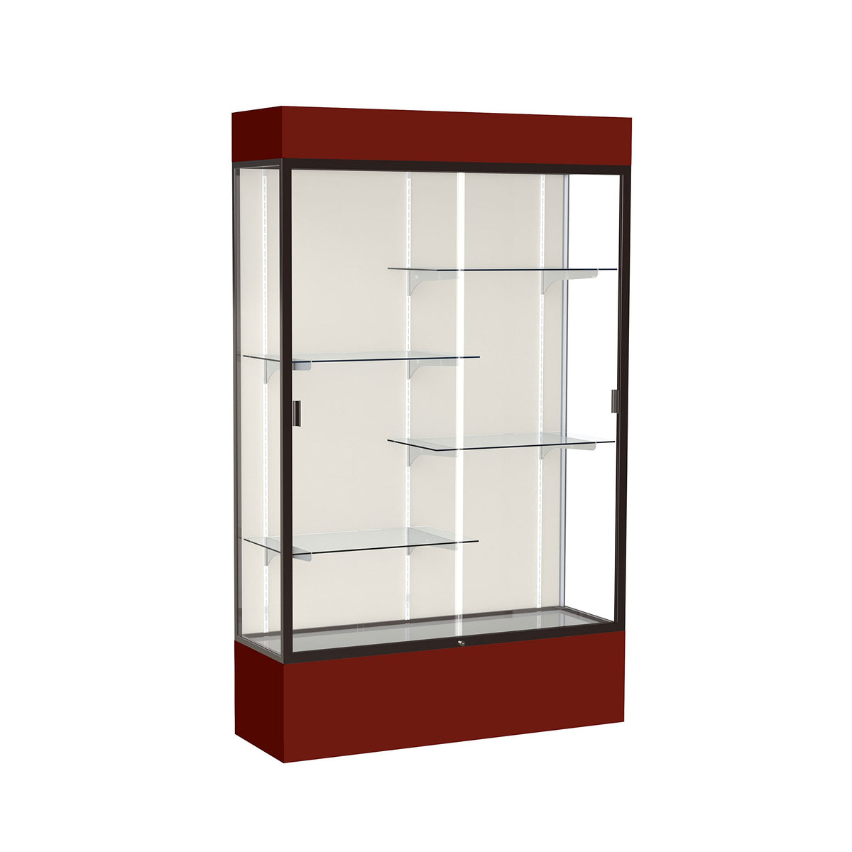 Waddell Spirit Lighted Floor Display case, 48 inches Wide, Maroon