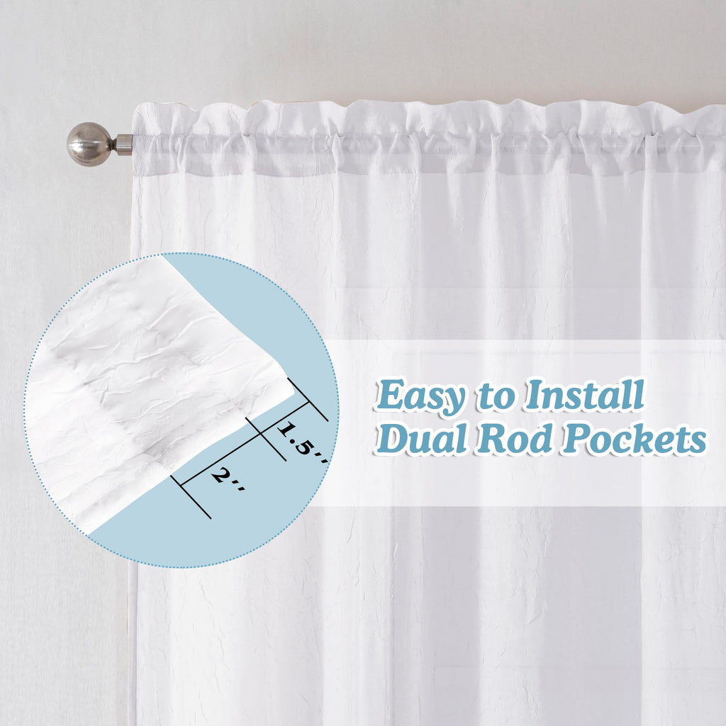 Chyhomenyc Crushed Sheer White Curtains 72 Inch Length 2 Panels, Light Filtering Solid Crinkle Voile French Door Curtian For Bed