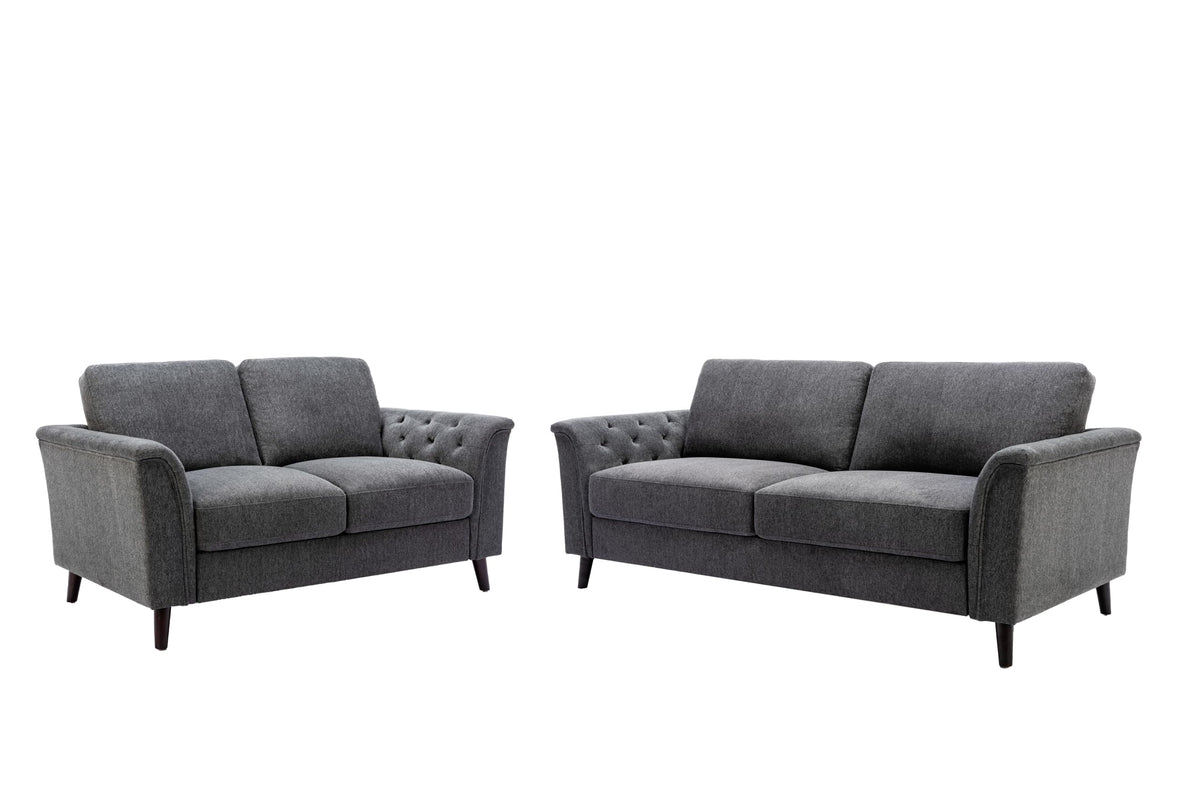 Stanton Dark Gray Linen Sofa Loveseat Living Room Set