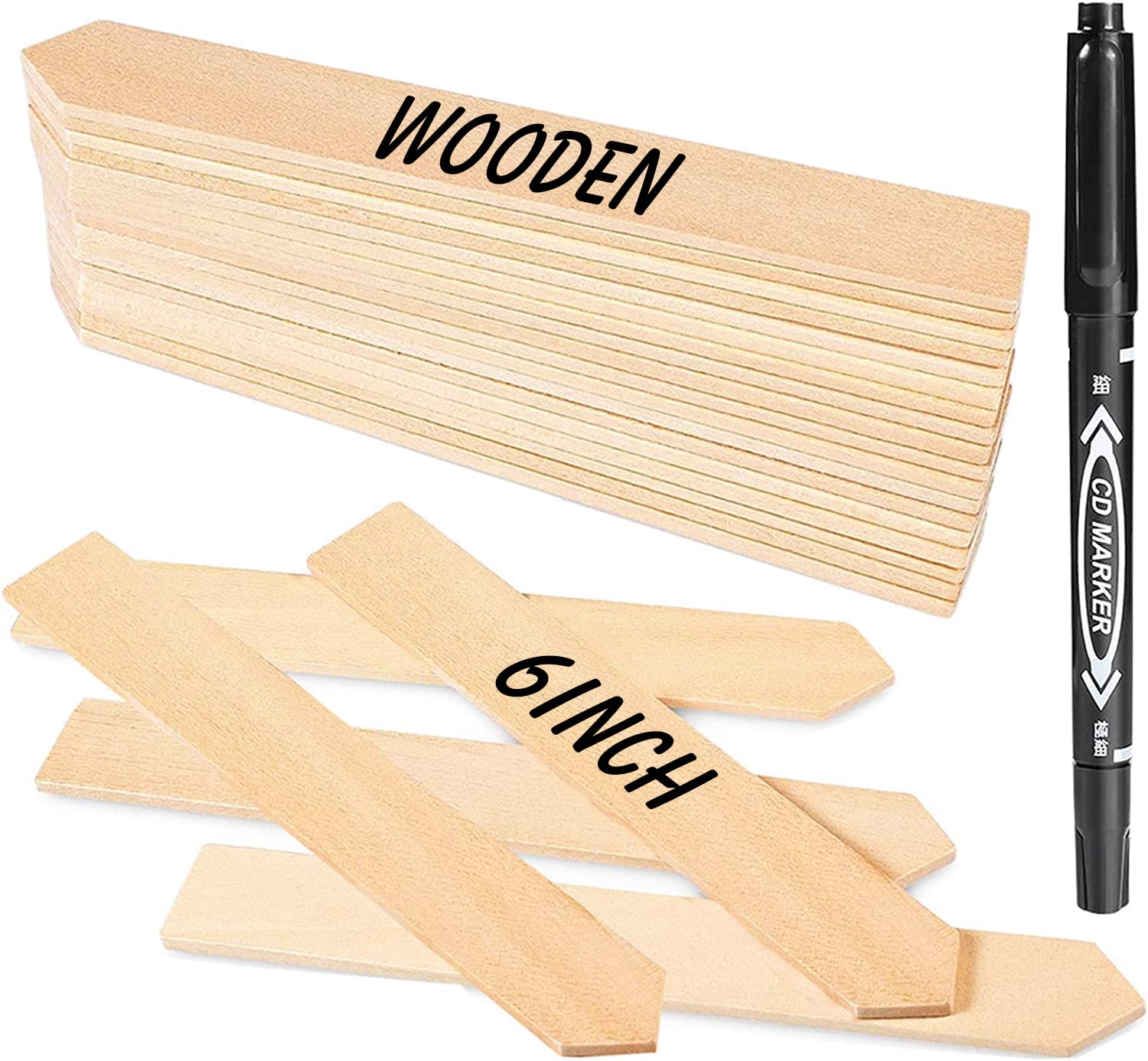 50Pcs Plant Labels 6 Inch Wooden Plant Tags Waterproof Garden Markers Plant Markers Garden Labels Sticks Eco-Friendly Wooden Pla