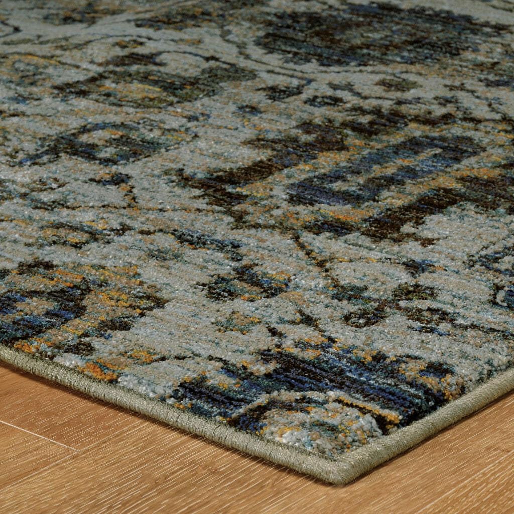 HomeRoots 510067 10 x 13 ft. Blue & Navy Oriental Power Loom Stain Resistant Rectangle Area Rug