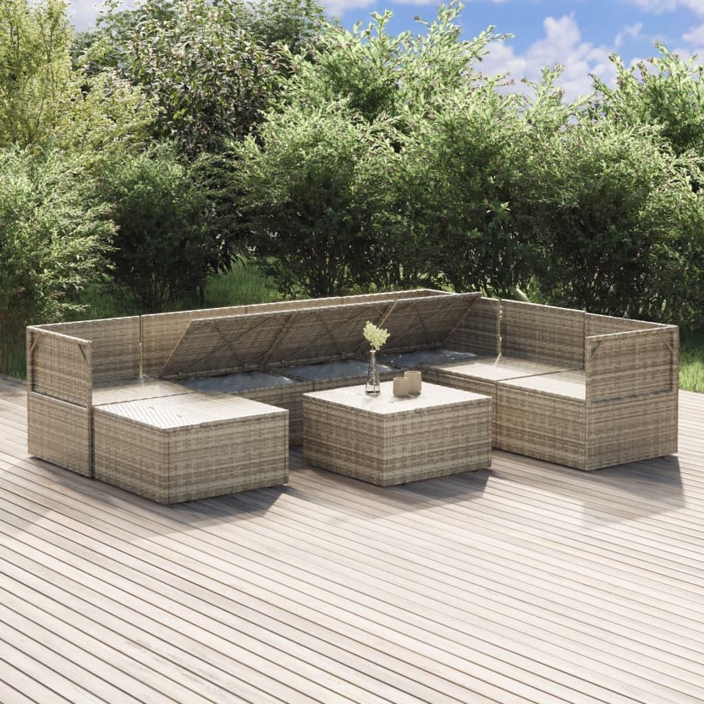 vidaXL 8-Piece Patio Lounge Set with Cushions - Weather-Resistant Poly Rattan Material and Steel Frame - Comfortable Seating with Storage Space - Gray