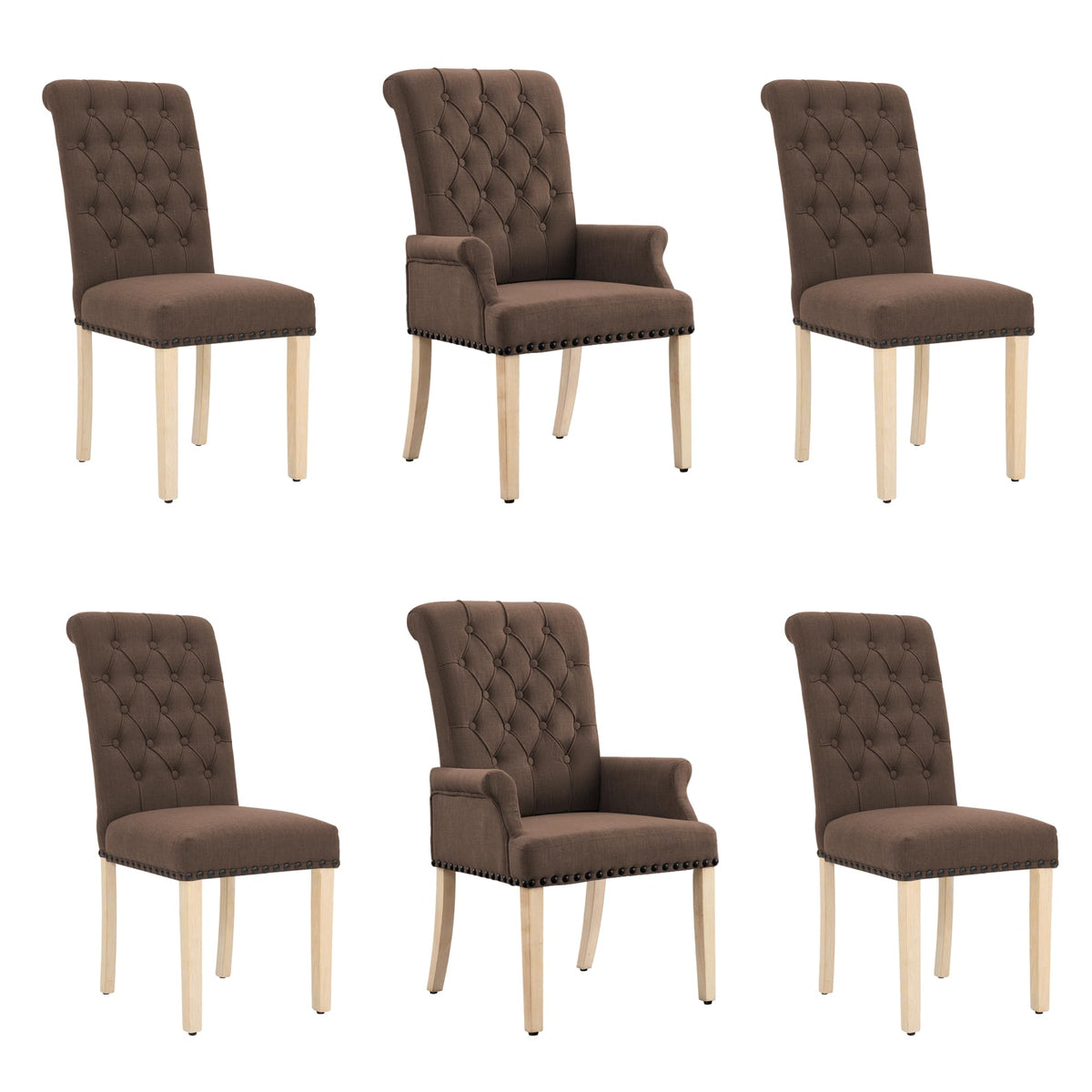 Adochr Aodchr Upholstered Fabric Accent Dining Chair Set Of 6, Elegant Tufted Dining Room Chairs, Kitchen Room 2 Arm With 4 Arml