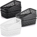 ZEAYEA 9 Pack Small Plastic Storage Baskets, Woven Design, Sturdy, Black, Gray, White, 7.7'' L x 5.5'' W x 2.4'' H