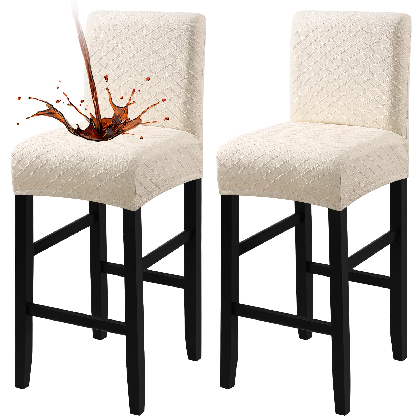 Fuloon Waterproof Bar Stool Covers 2 PCS, Stretch Pub Stool Chair Slipcover Counter Stool Cover Bar Stool Slipcovers with Backs 