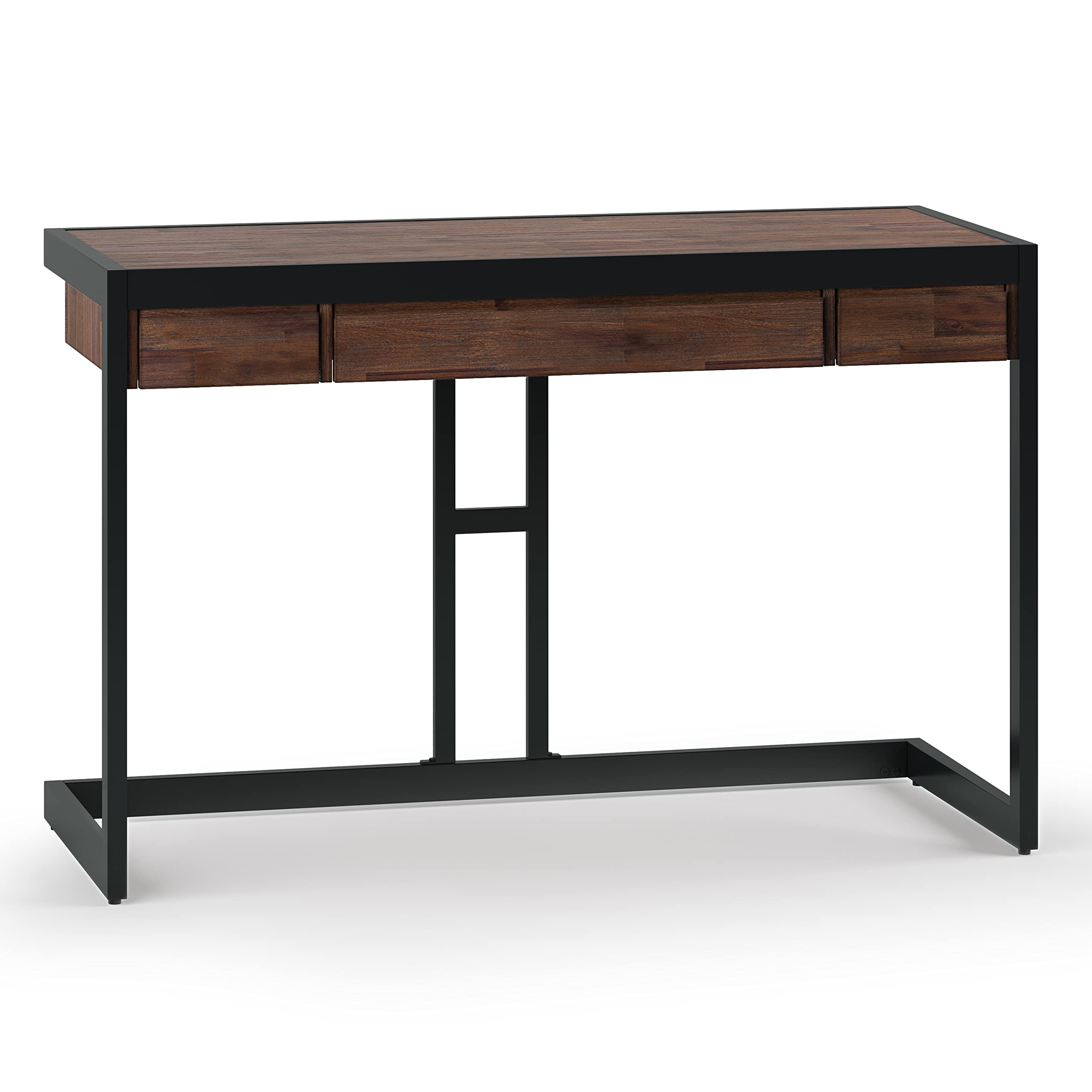 SIMPLIHOME Erina Desk - 48-Inch Wide Solid Acacia Wood and Metal Writing Desk in Distressed Charcoal Brown, Modern Industrial Ho
