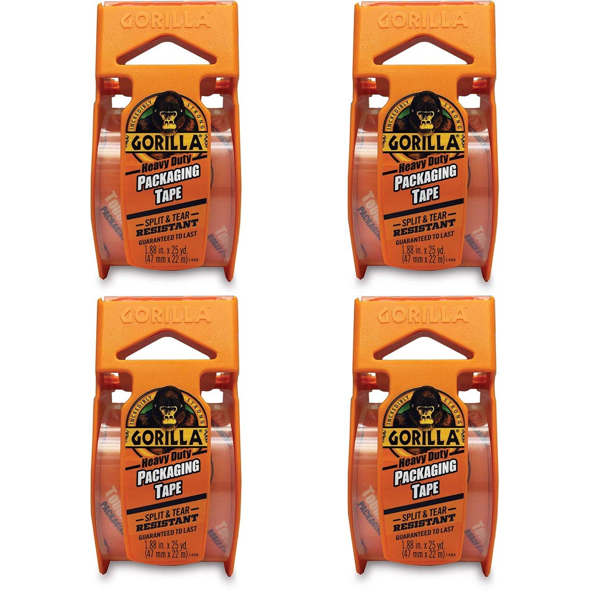 Gorilla Heavy Duty Packing Tape With Dispenser For Moving, Shipping And Storage, 1.88' X 25 Yd, Clear, (Pack Of 4)