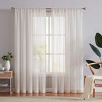 FMFUNCTEX Linen Sheer Curtains for Living Room, Beige Curtains 108 inches Long for Bedroom, Natural Flax Blend Window Draperies 