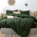 Moomee Bedding Duvet Cover Set 100% Washed Cotton Linen Like Textured Breathable Durable Soft Comfy (Forest Green, Super Queen)