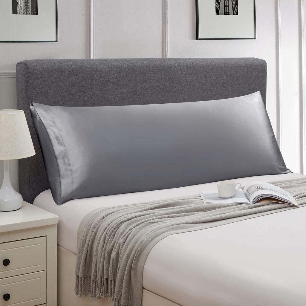 Ersmak Satin Body Pillow Cover, 20X54 Inches Grey Ultra Soft Satin Body Pillow Case For Hair And Skin, Silky Slip Cooling Long S