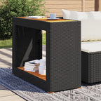 vidaXL Patio Side Table - Outdoor Garden Coffee Table with Black Poly Rattan Frame & Acacia Wood Top - 39.4"x15.7"x29.5" - Ideal for Patio/Backyard