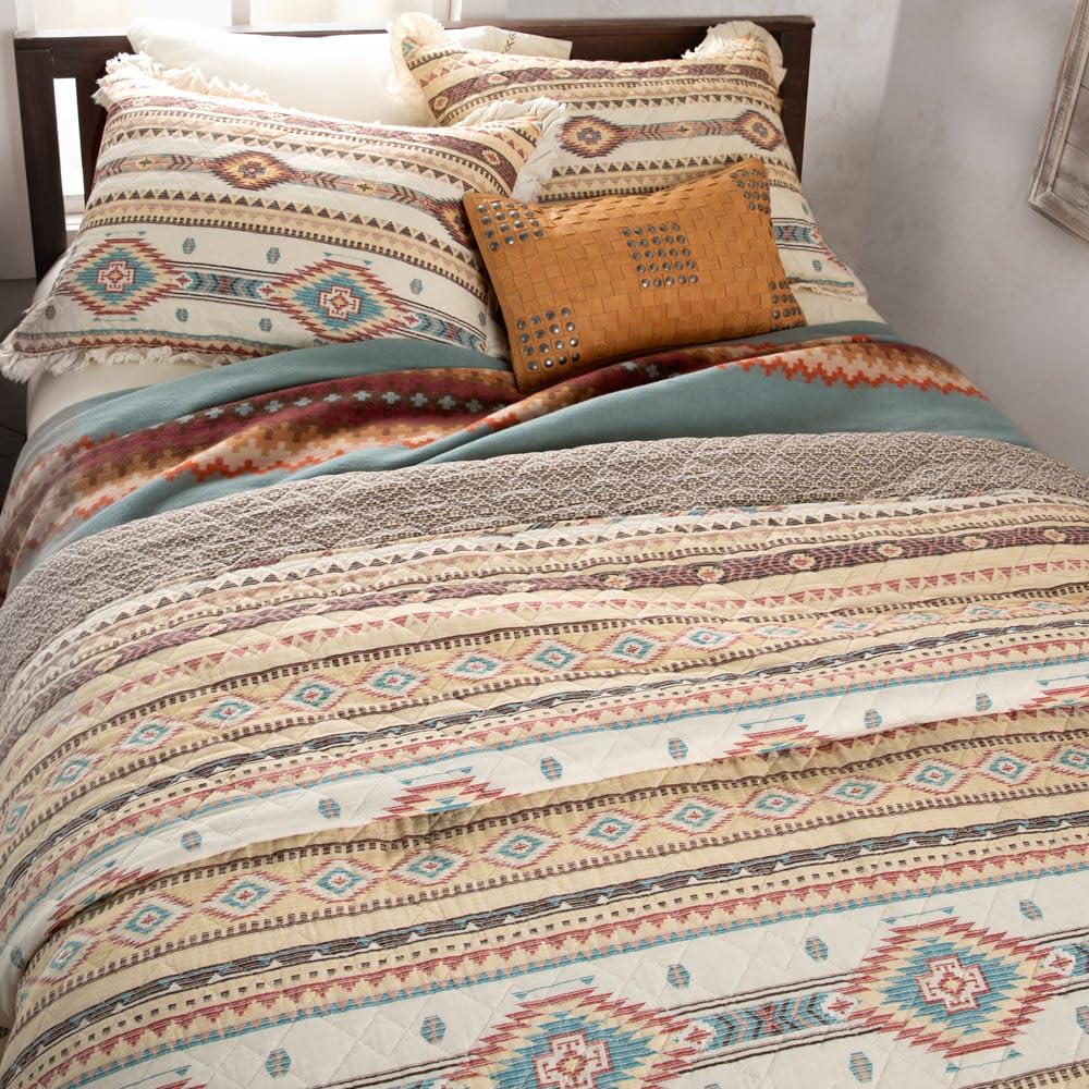 Rod'S Indian Summer (Twin Quilt Set) - Phoenix Southwest Ruffle - 2 Piece Bedding Set - Yellow Red Tan Chocolate Turquoise - Rev