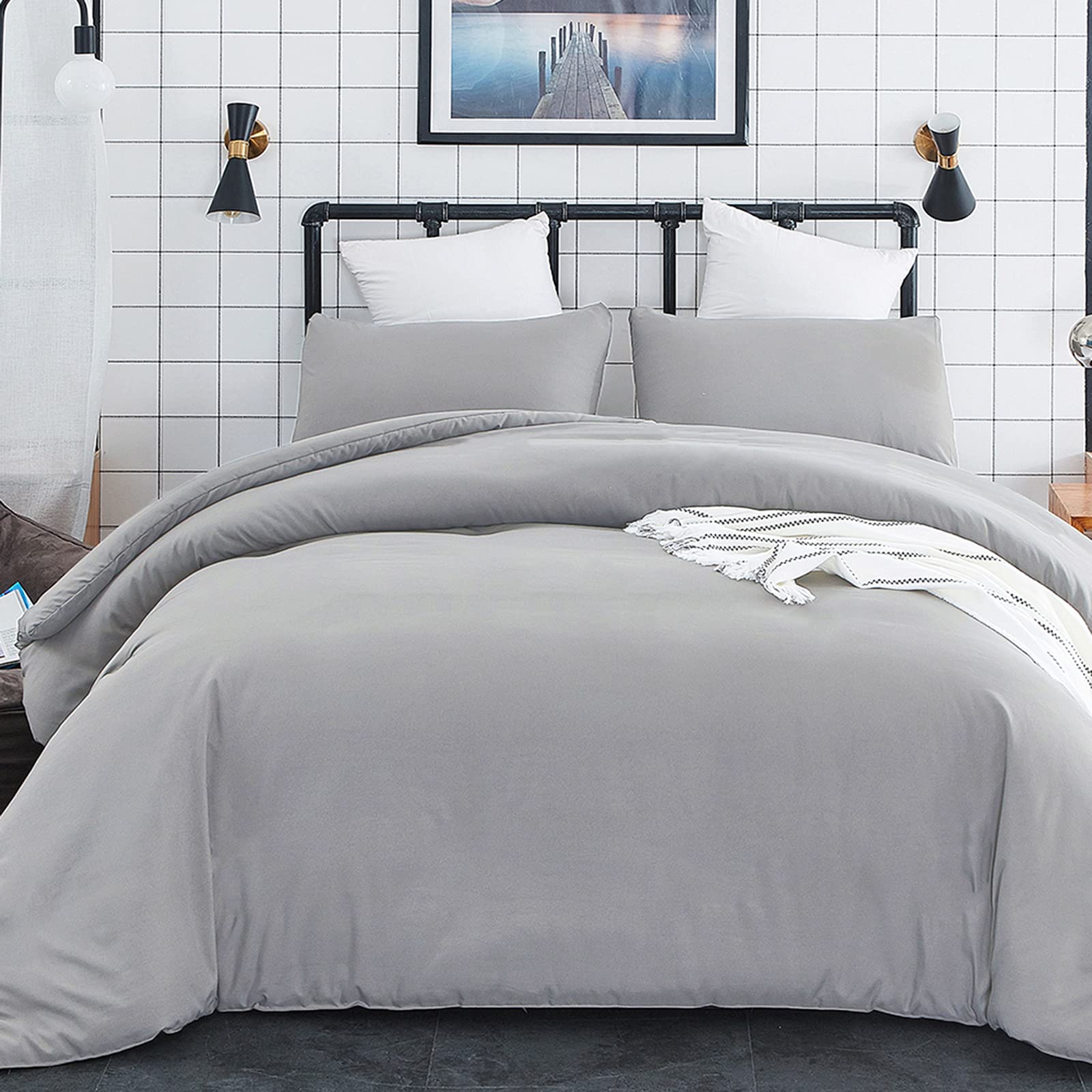 Cottonight Silver Grey Comforter Sets King Light Grey Bedding Comforter Set Pale Grey Color Blanket Quilts Cotton Soft Breathabl