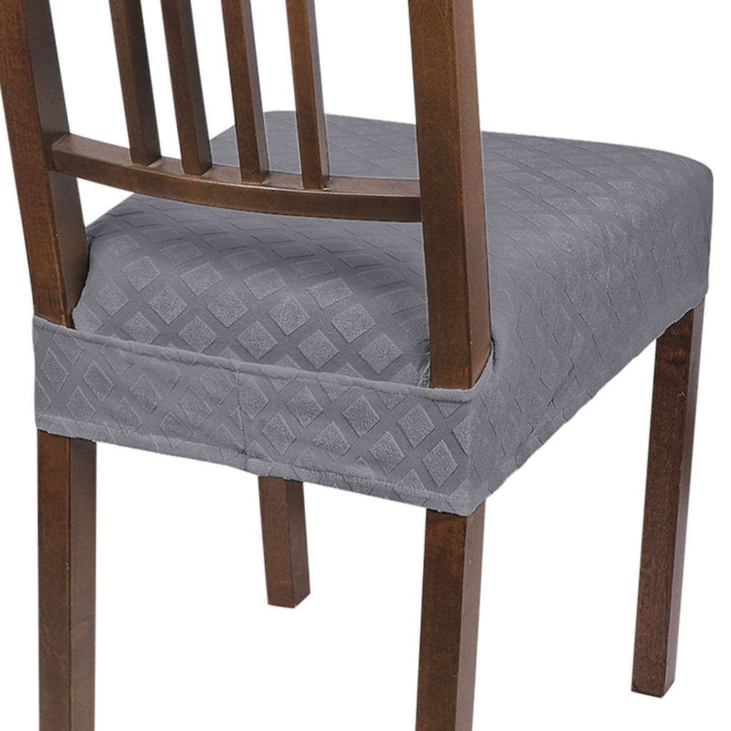 Searchi Stretch Dining Chair Seat Covers Set Of 6, Soft Removable Washable Seat Covers For Dining Chairs, Dining Room Seat Cover Slipcover Protector (Rear-Covered, Grey Diamond Jacquard)