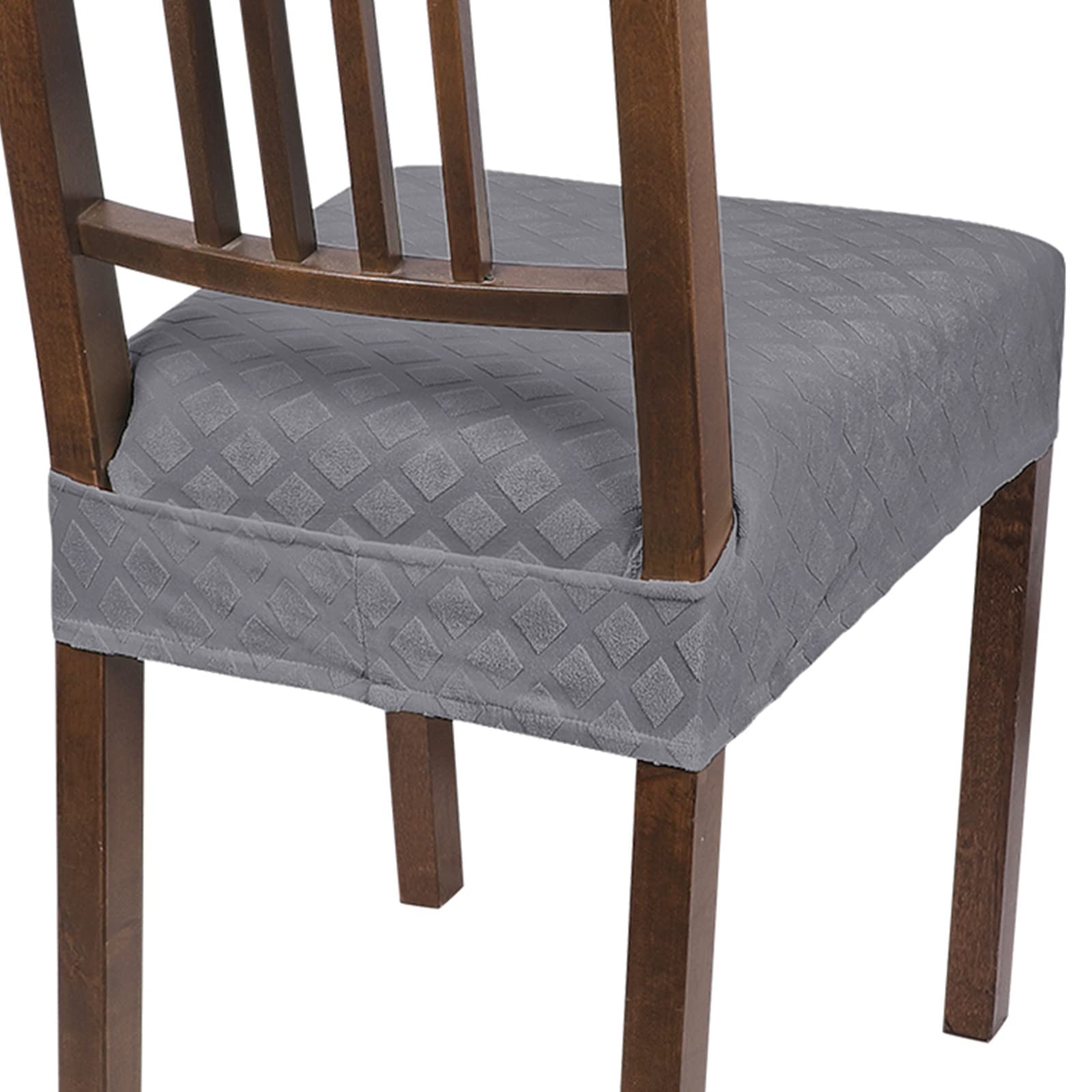 Searchi Stretch Dining Chair Seat Covers Set Of 4, Soft Removable Washable Seat Covers For Dining Chairs, Dining Room Seat Cover Slipcover Protector (Rear-Covered, Grey Diamond Jacquards)