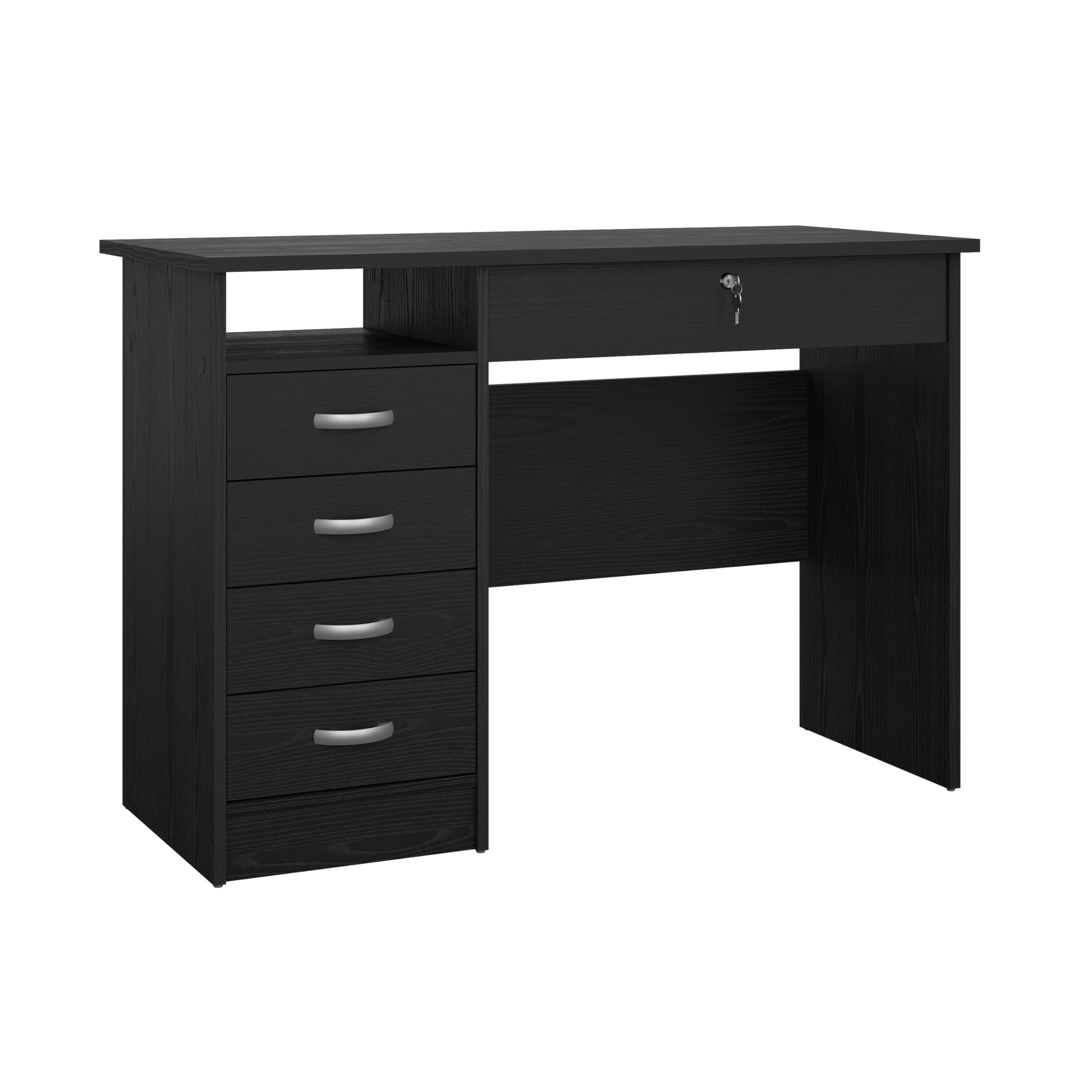Desk with 5 Drawers Black Woodgrain