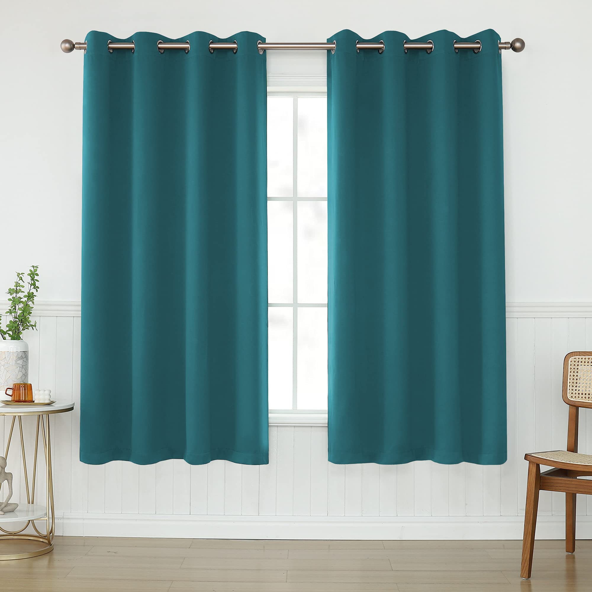 Keqiaosuocai Teal Blackout Curtains 63 Inch Length For Bedroom - Grommet Room Darkening Summer Curtains Drapes Panels For Living