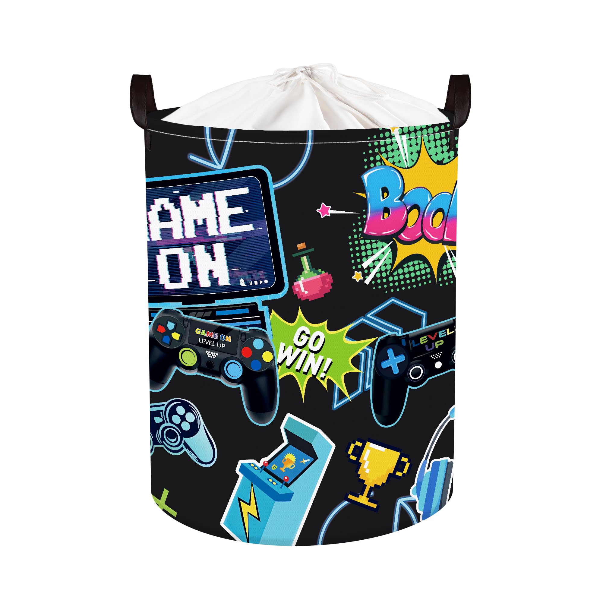 Clastyle Cool Game Storage Basket Kid Game Controller Clothes Laundry Hamper Collapsible Boy Toy Box for Nursery Palyroom,Black,