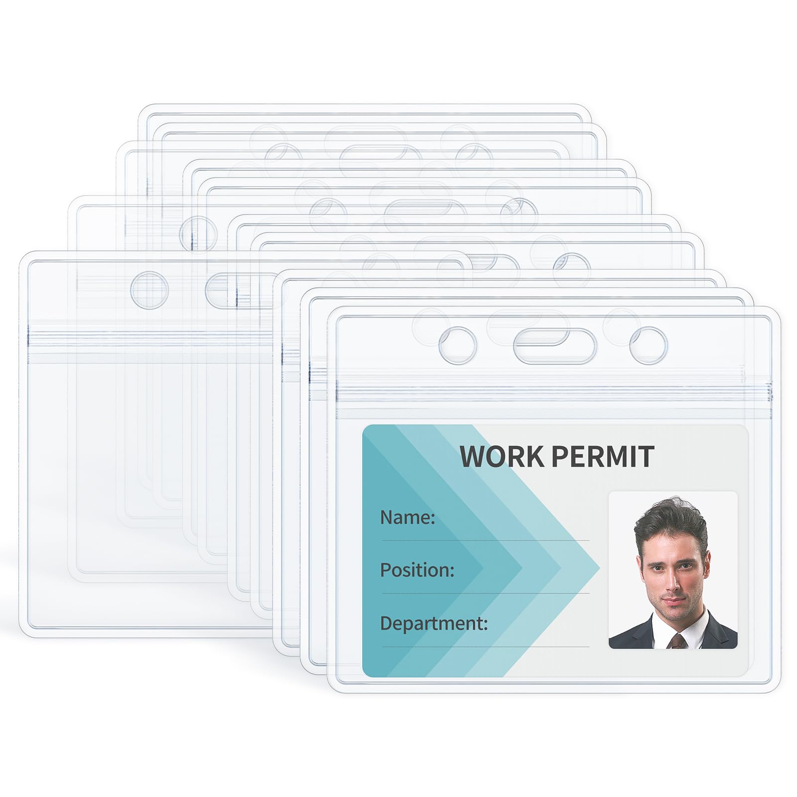 Uniclife 12 Pack Id Badge Holder Horizontal Clear Plastic Case With Resealable Zip Soft Waterproof Card Protector Pouch For Offi