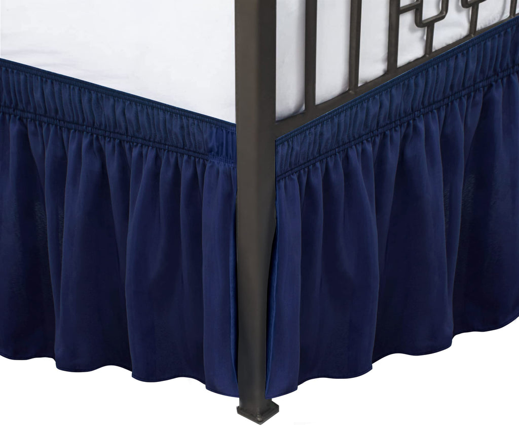 Biscaynebay Wrap Around Bed Skirts With Split Corners For King Beds 14' Drop, Navy Elastic Dust Ruffles Easy Fit Wrinkle & Fade Resistant Silky Luxurious Fabric Solid Machine Washable