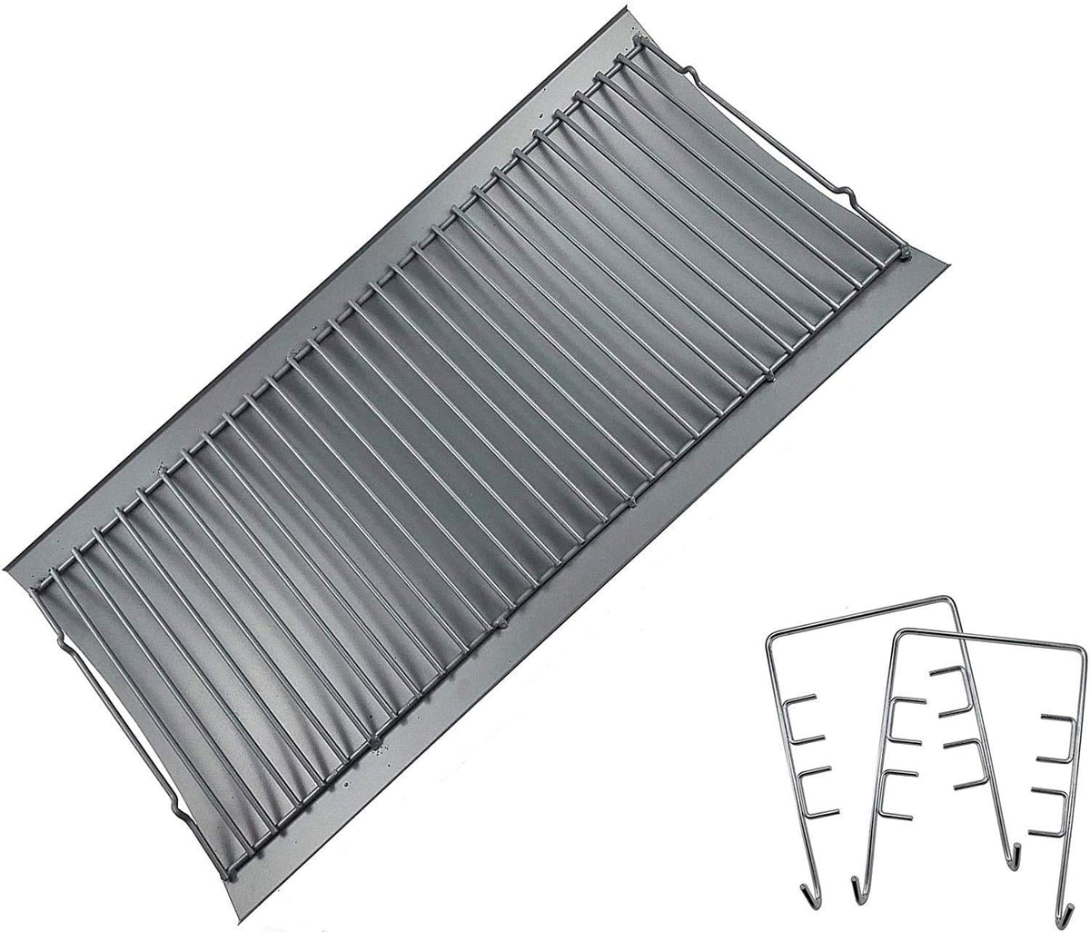 27 Inch Aluminized Steel Ash Pan With 2 Pc Fire Grate Hanger, Replacement For Chargriller Charcoal 1224, 1324, 2121, 2222, 2727,