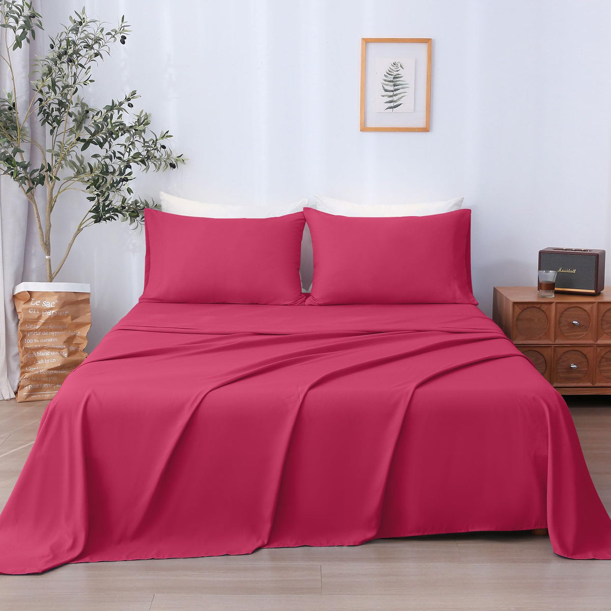 Lonava Twin Sheet Set 3 Pieces, Magenta Red Ultra Soft & Breathable Microbifer Sheets, 1600 Thread Count Hotel Luxury Oeko-Tex B