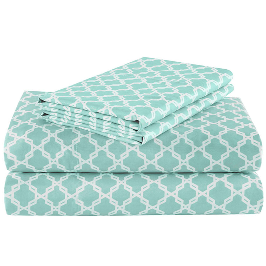 Comfort Spaces Cooling Sheets, Moisture Wicking Coolmax Sheets, Soft Sheet Set, Cooling Bed Sheets For Hot Sleepers, Elastic Deep Pocket Fits Up To 16' Mattress, Full Quatrefoil Aqua 4 Piece