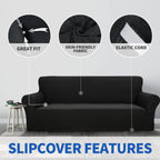 Znsayotx 1 Piece Jacquard Couch Covers For 3 Cushion Couch High Stretch Sofa Cover For Pets Dogs Anti Slip Extra Large Sofa Slipcovers Furniture Protector (Xl Sofa, Black)