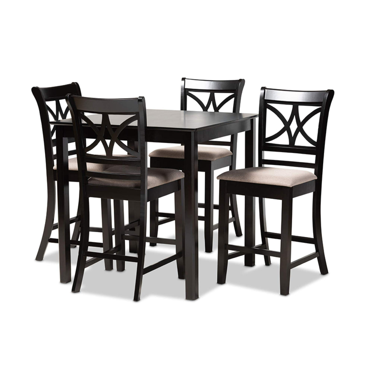 Baxton Studio Chandler Modern and Contemporary Sand Fabric Upholstered and Espresso Brown Finished Wood 5-Piece Counter Height Pub Dining Set