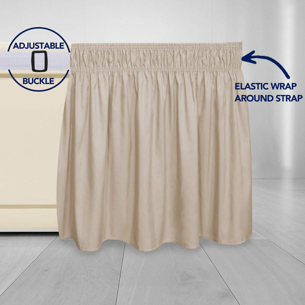 Purefit Wrap Around Ruffled Bed Skirt With Adjustable Elastic Belt - 22 Inch Drop Easy To Put On, Wrinkle Free Bedskirt Dust Ruffles, Bed Frame Cover For Twin, Twin Xl And Full Size Beds, Beige
