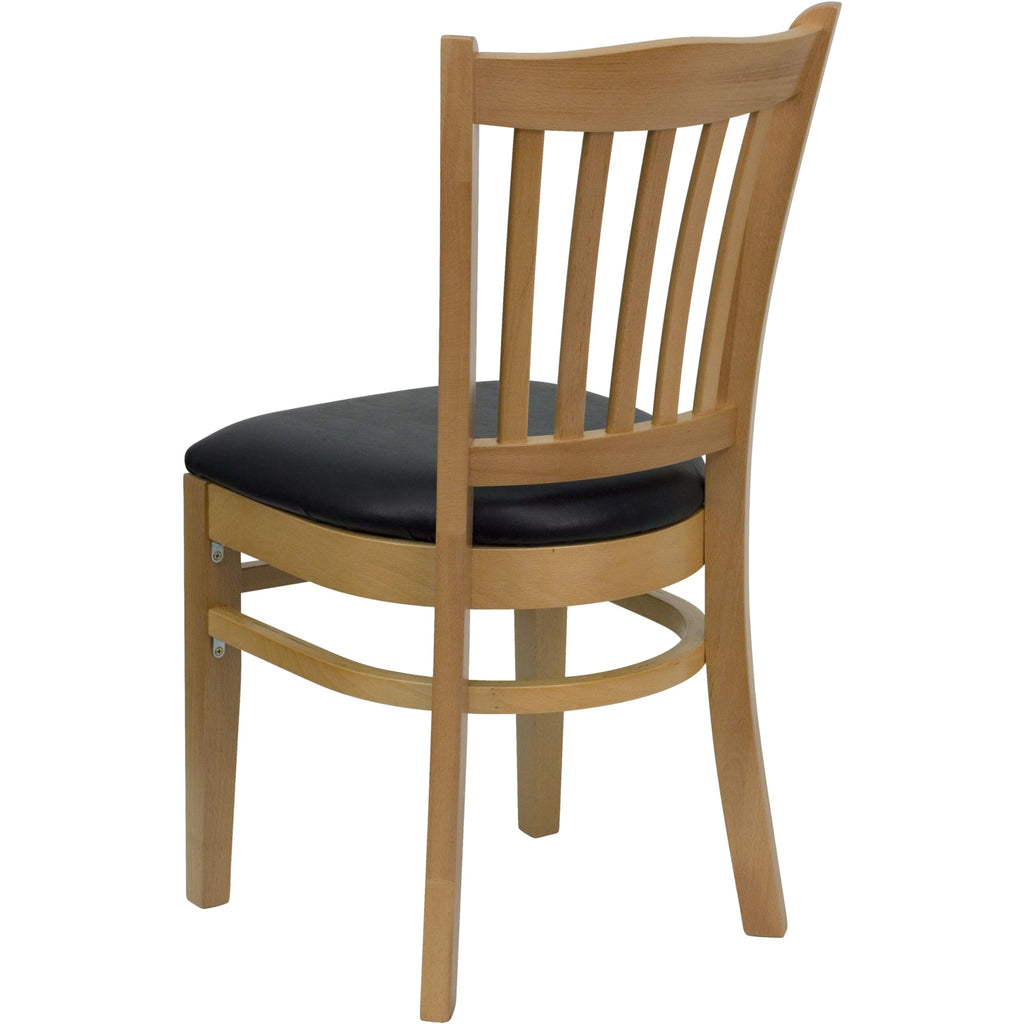 Flash Furniture HERCULES Series Vertical Slat Back Natural Wood Restaurant Chair - Black Vinyl Seat