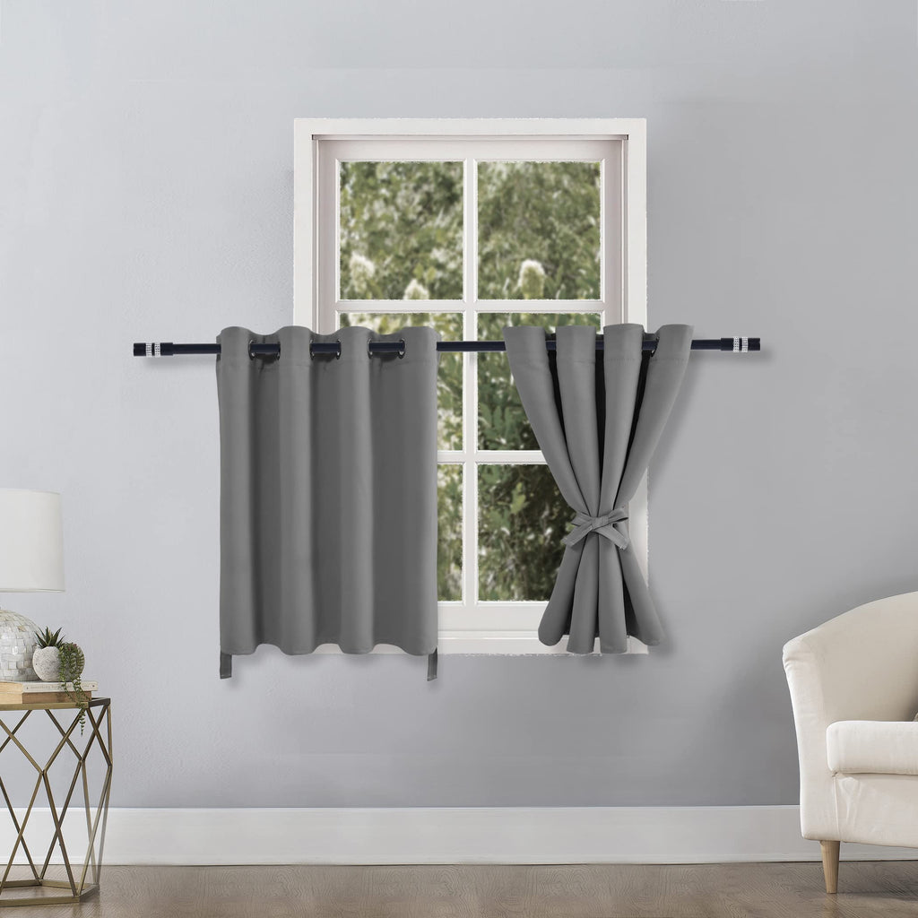 Hiasan Rv Blackout Curtains For Bedroom, 52 X 30 Inches Long - Thermal Insulated & Light Blocking Window Curtains For Living Room, 2 Drape Panels Sewn With Tiebacks, Light Grey