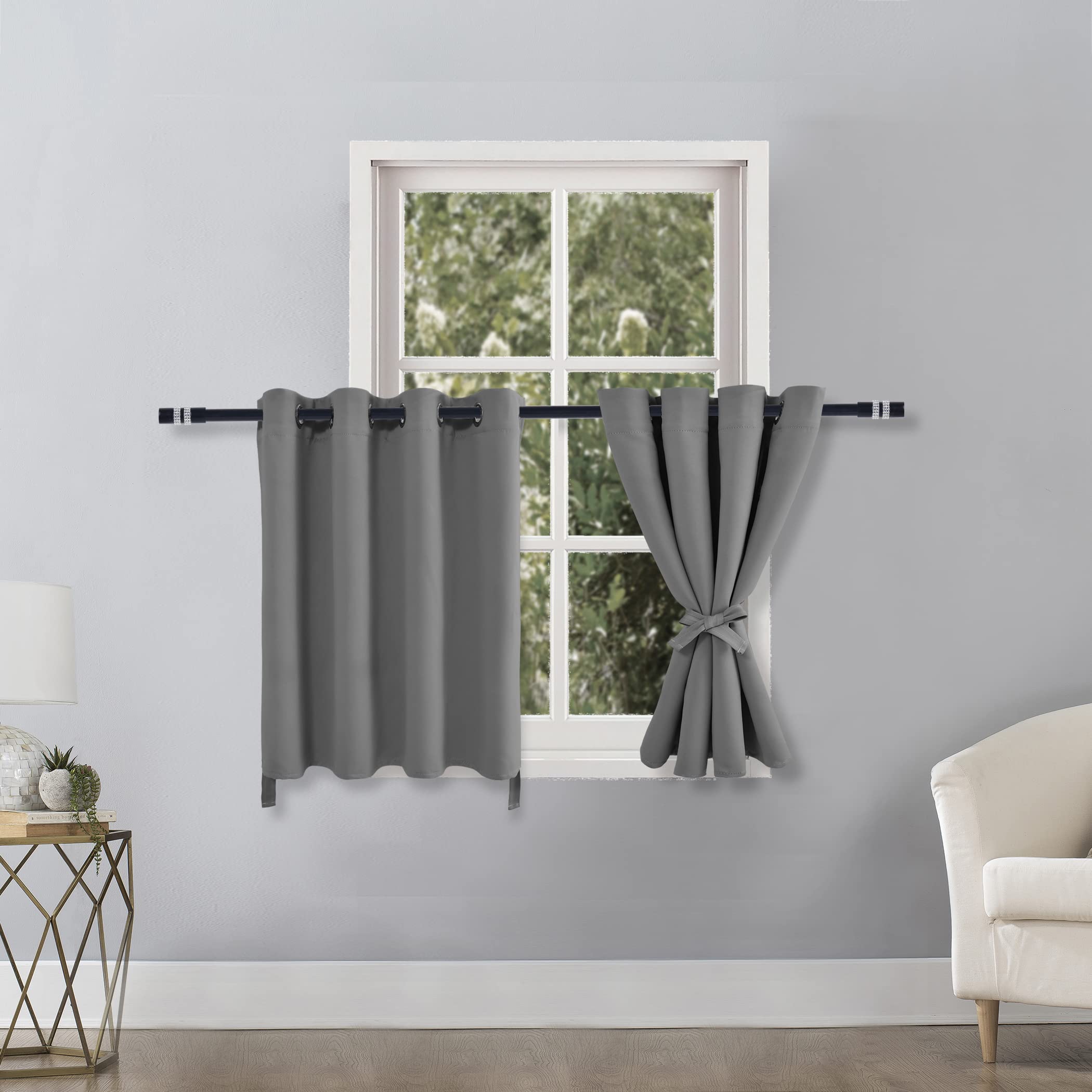 Hiasan Rv Blackout Curtains For Bedroom, 52 X 30 Inches Long - Thermal Insulated & Light Blocking Window Curtains For Living Room, 2 Drape Panels Sewn With Tiebacks, Light Grey