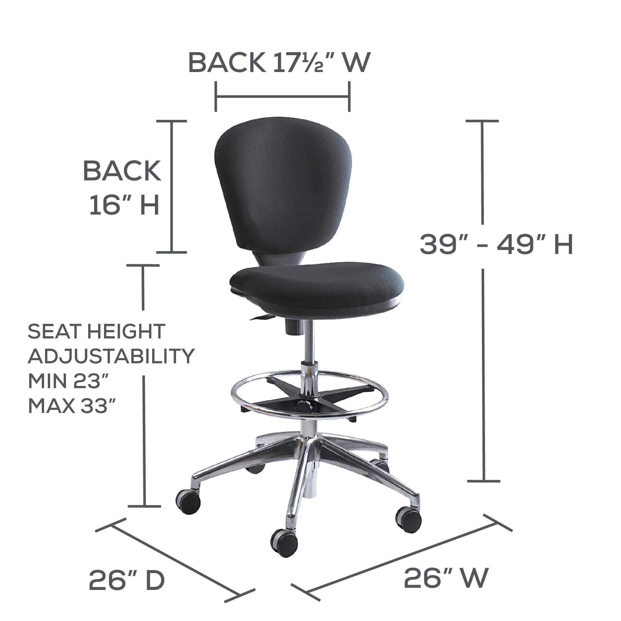 Safco Metro Extended Height Chair Chair,Extended Height,Bk (Pack Of 2)
