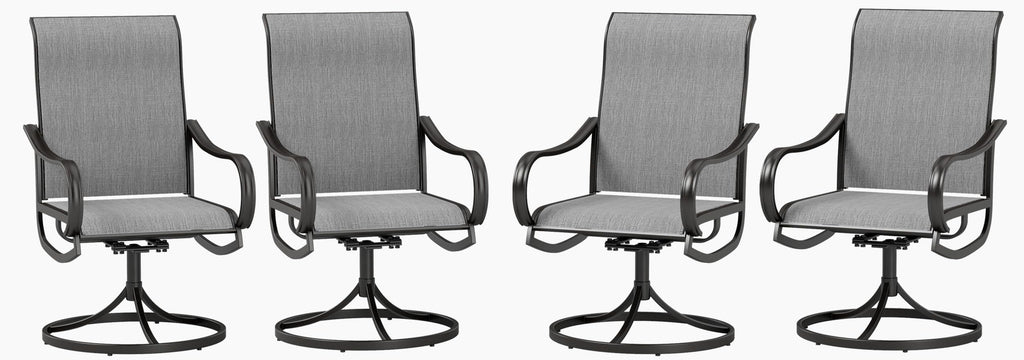Phi Villa Patio Swivel Dining Chairs Set Of 4, Outdoor Chair With Textilene Mesh Fabric & Black Metal Frame For All Weather Outdoor Lawn Garden Poolside (Gray)