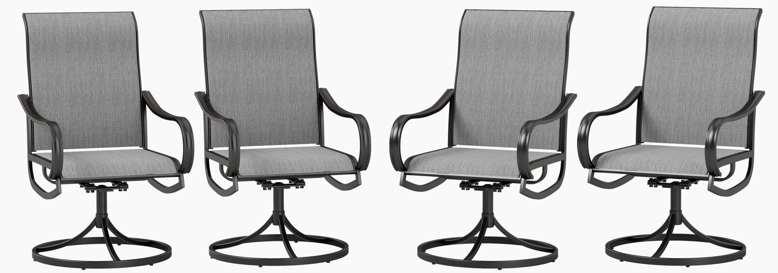 Phi Villa Patio Swivel Dining Chairs Set Of 4, Outdoor Chair With Textilene Mesh Fabric & Black Metal Frame For All Weather Outdoor Lawn Garden Poolside (Gray)