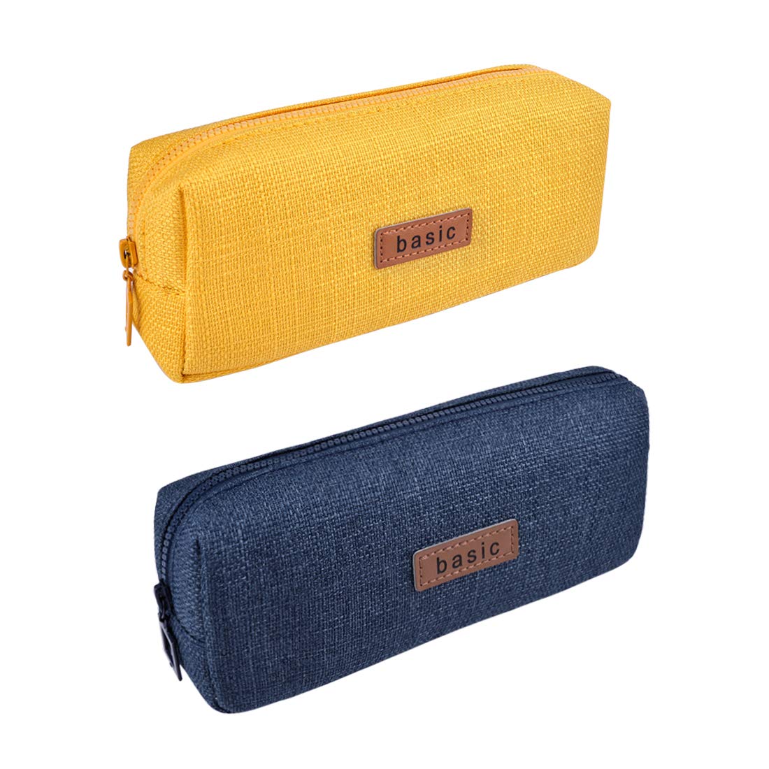 Isuperb 2 Pack Cotton Linen Pencil Case Pouch Bag Office Storage Organizer Coin Pouch Cosmetic Bag (Yellow + Dark Blue)