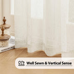 Fmfunctex Linen Sheer Curtains For Bedroom, Beige Curtains 63 Inch Length For Living Room, Natural Flax Blend Window Draperies F