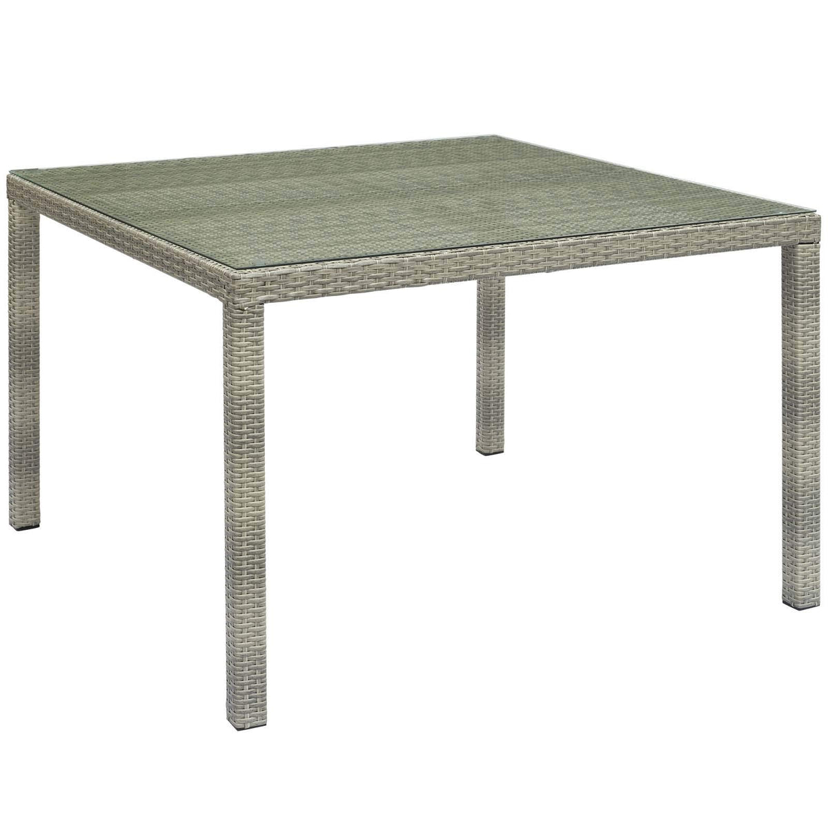 Modway Conduit Wicker Rattan Glass Outdoor Patio 47&quot; Square Dining Table in Light Gray