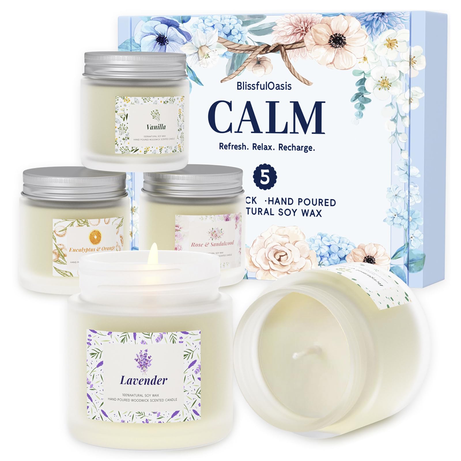 BlissfulOasis Scented Candles, Long-Lasting Candles for Home Scented, 5 Pack Scented Candles, Candles for Women, Natural & Safe 