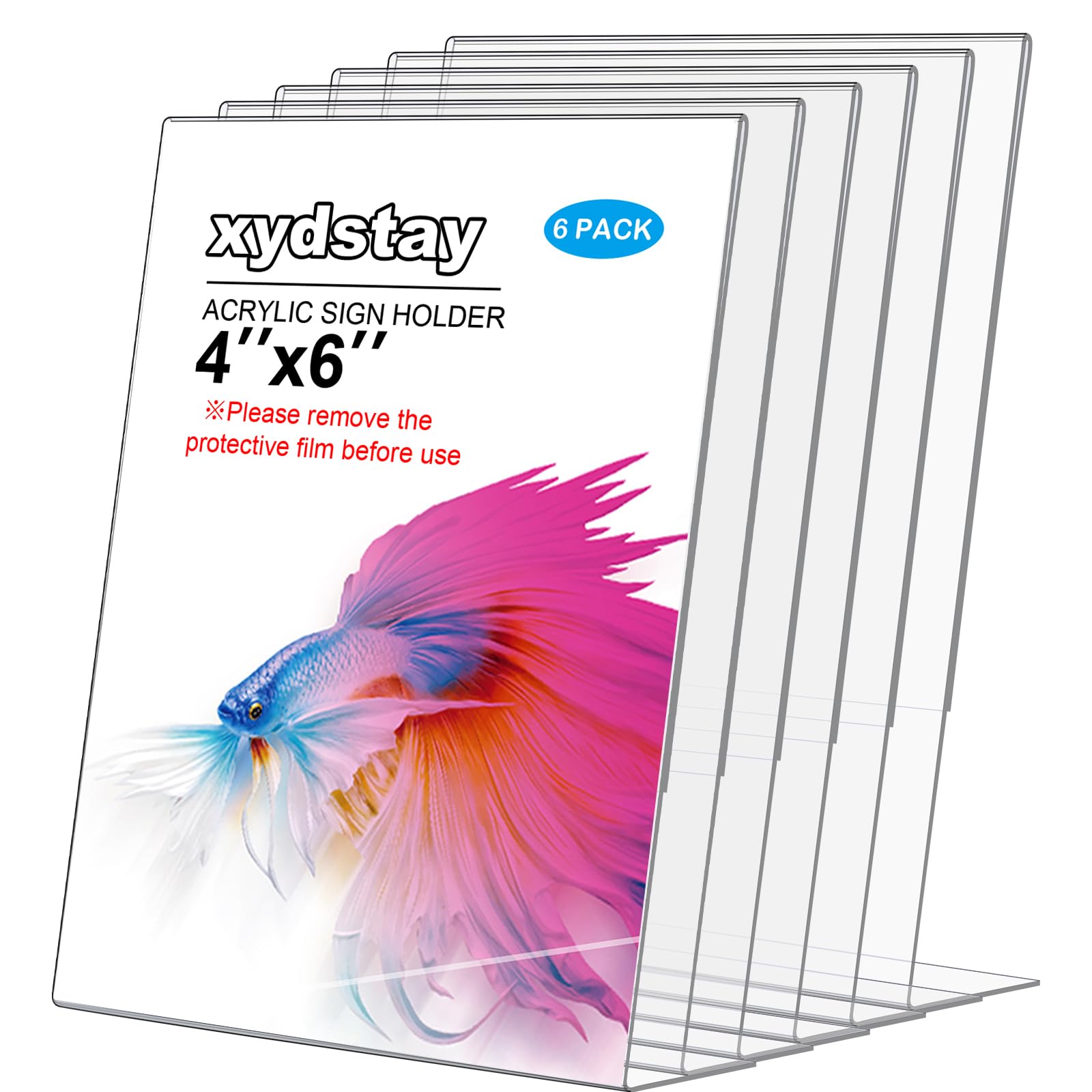 Xydstay 6Pack Acrylic Sign Holder 4X6 For Picture Frames, L Shape Clear Plastic, Plastic Sign Holder,Menu Holder, Unbreakable Ta