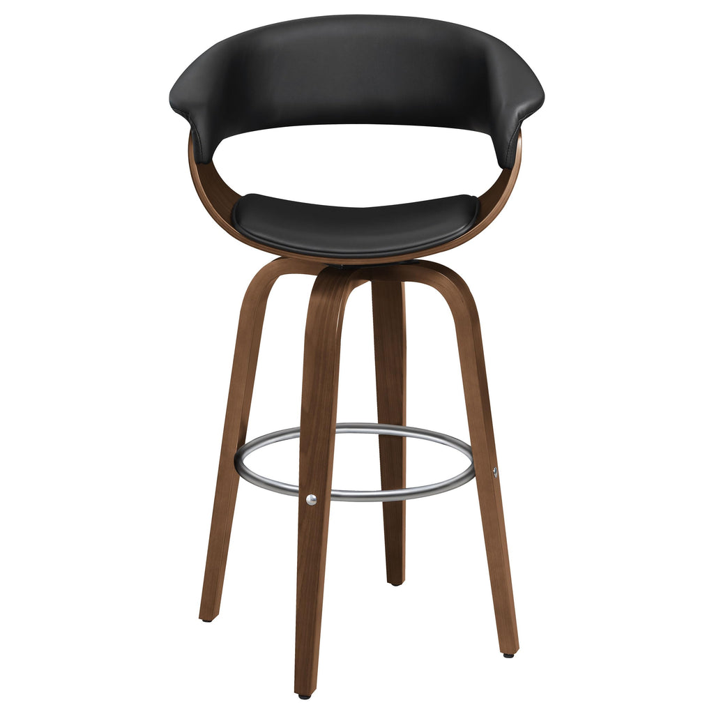 Zion Upholstered Swivel Bar Stool, Walnut and Black